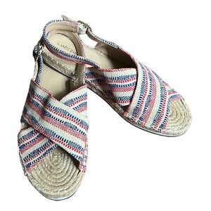 Land’s End Textile Espadrille Cross Strap Sandal Size 9B Women’s Red/blue EUC
